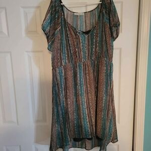 Maurices Blue and Brown Hi-Lo Dress With Gold Accents And Removable Belt Size 3